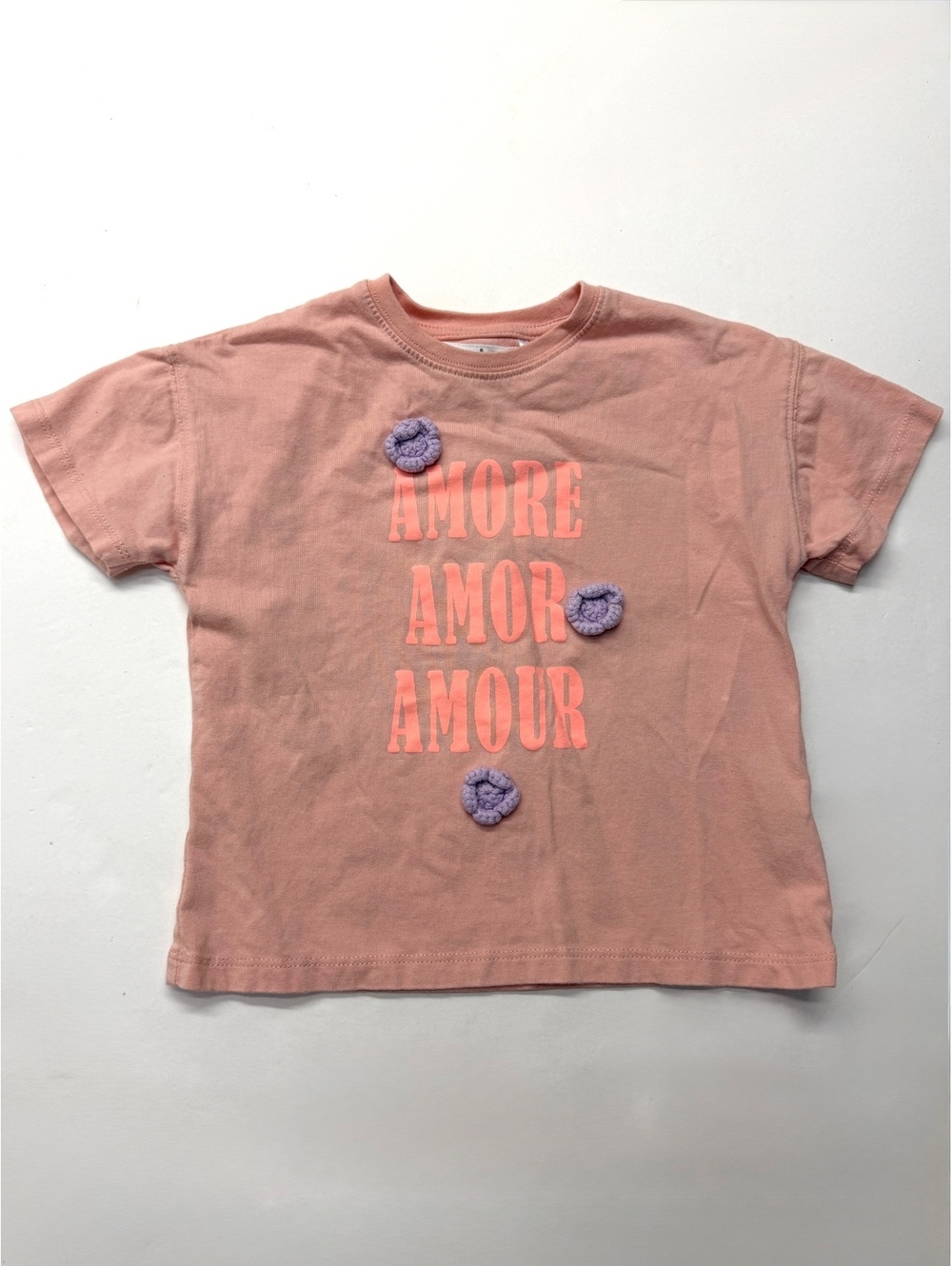 Zara Girls Pink Amore Amor Amour Graphic T-Shirt Size 6